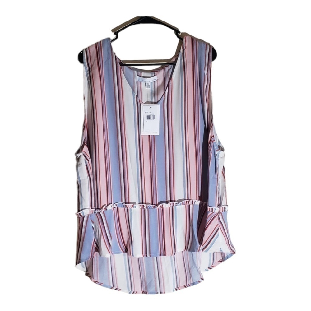love, fire fourteenth place short sleeve PEPLUM/ V NECK
STRIPE MULTI shirt